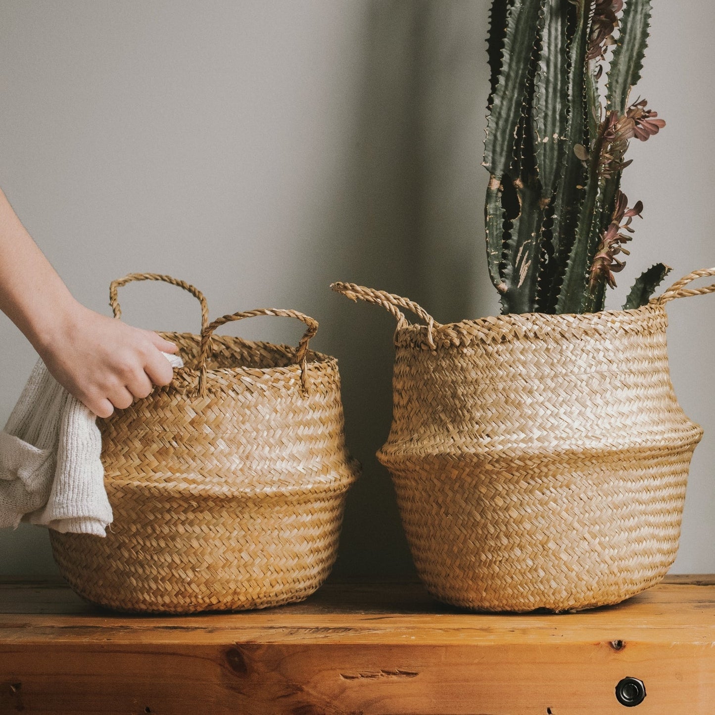 Round Seagrass Wicker Planter Vase Set of 2