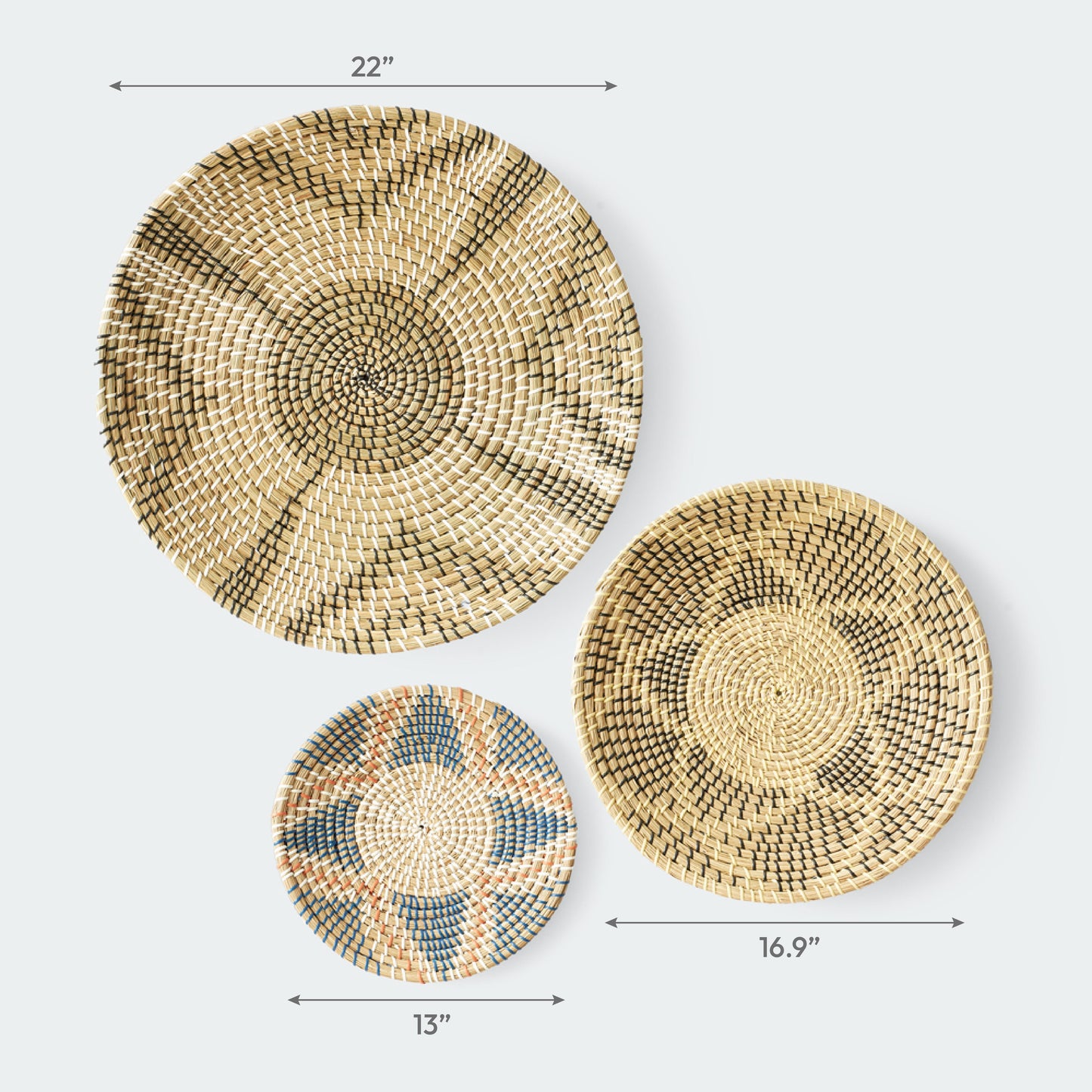 Minimalist Natural Woven Seagrass Wall Basket Decor, Extra Large Set