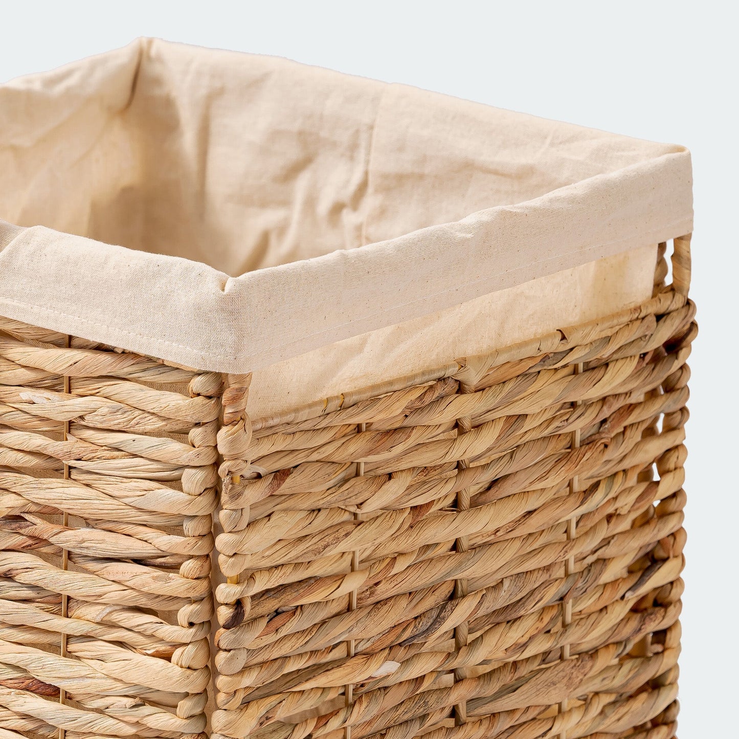 Foldable Cube Water Hyacinth Basket with Linen, Set of 2