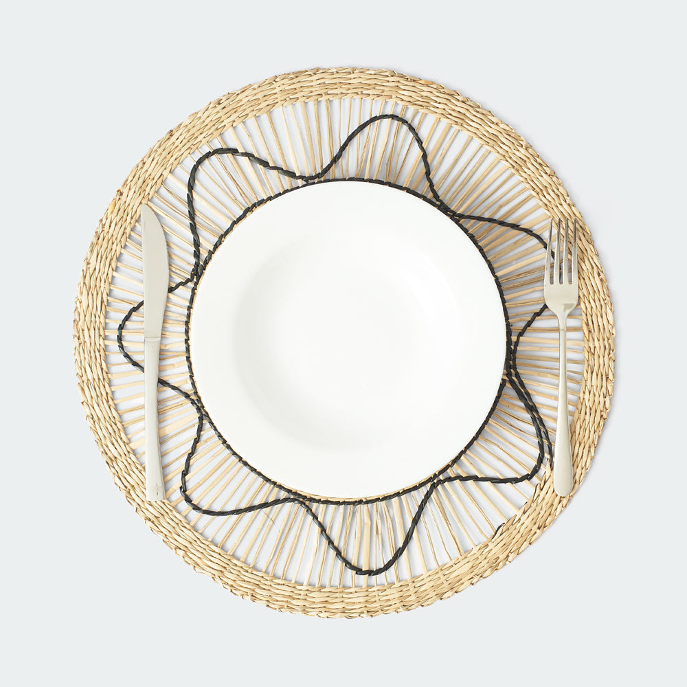 Black Sun Round Wicker Placemats Set of 6