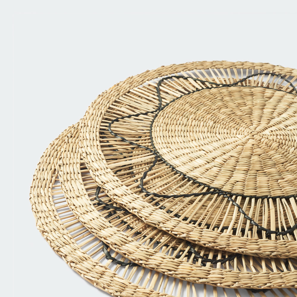 Black Sun Round Wicker Placemats Set of 6