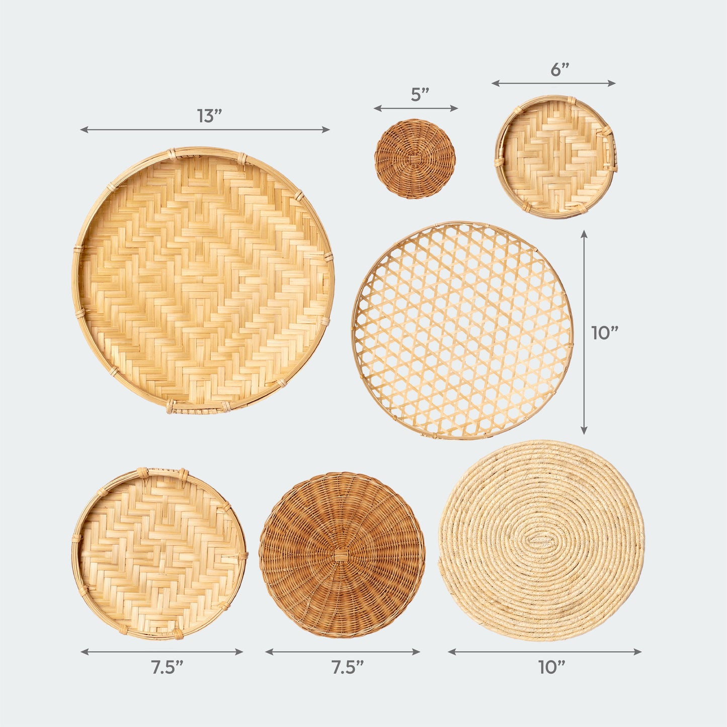 Textural Contrast Circular Wall Basket Set of 7