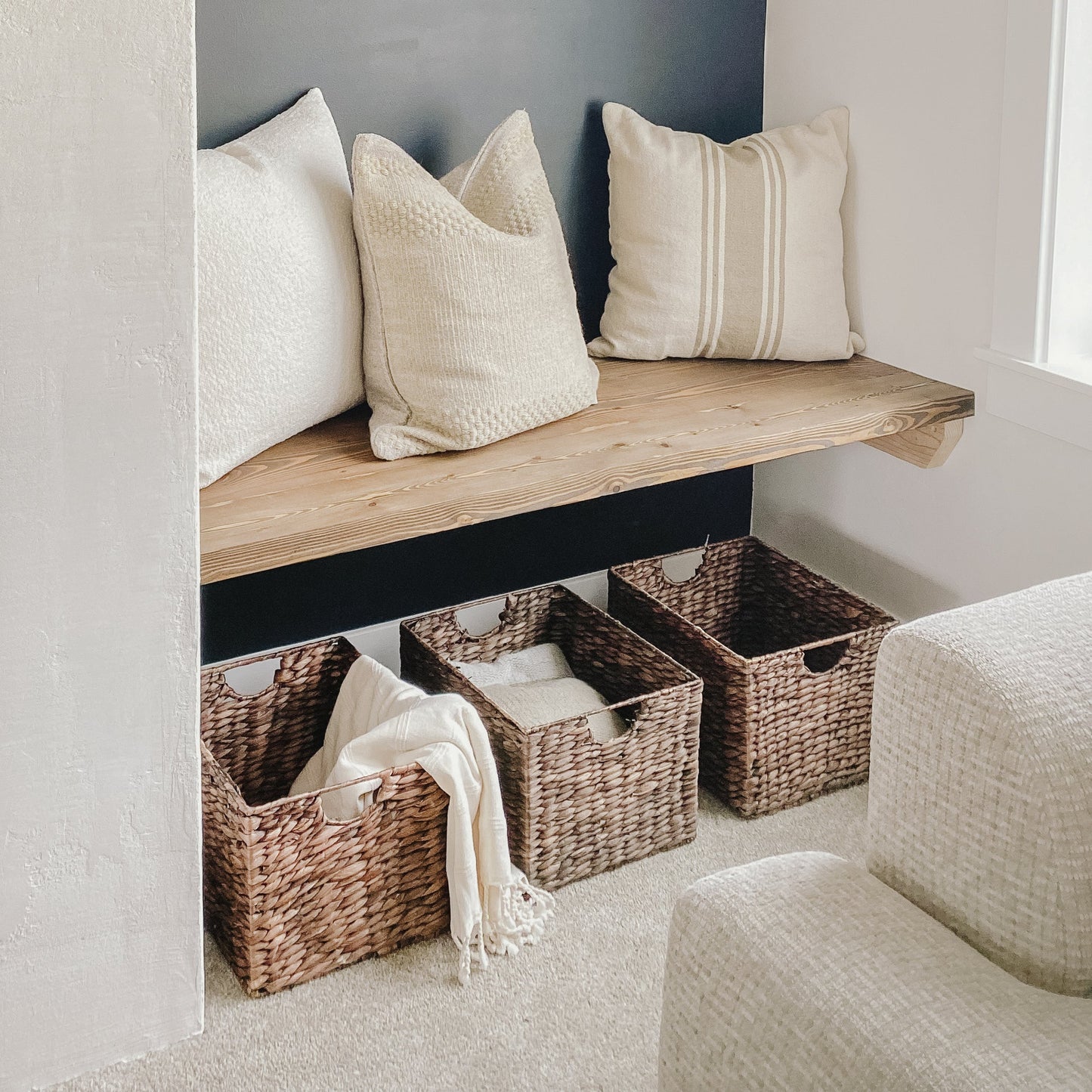 Dark Brown Cube Water Hyacinth Basket, Set of 3
