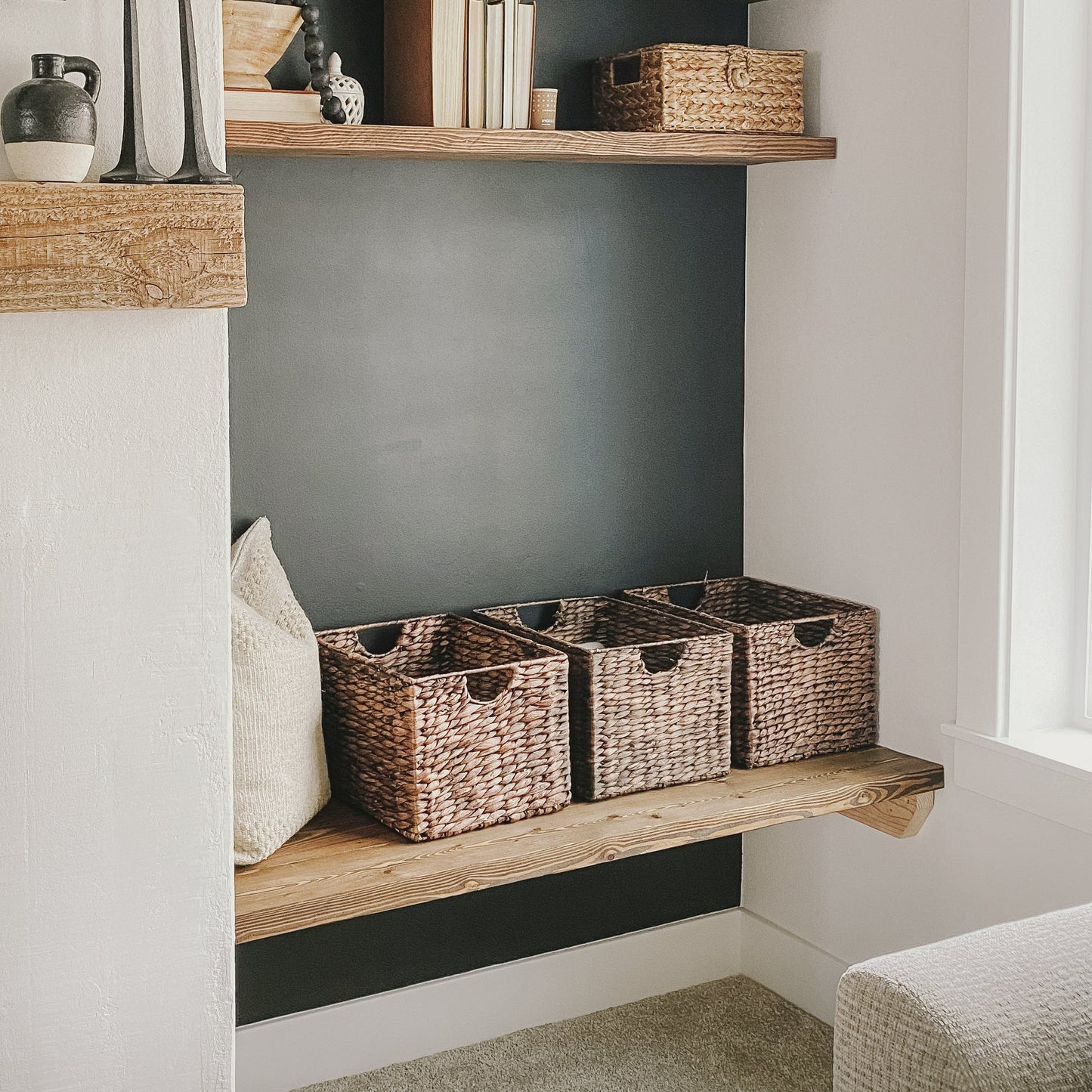 Dark Brown Cube Water Hyacinth Basket, Set of 3