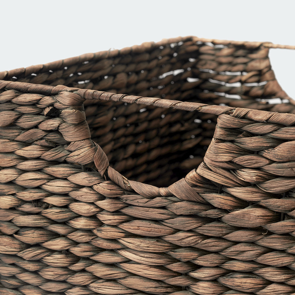 Dark Brown Cube Water Hyacinth Basket, Set of 3