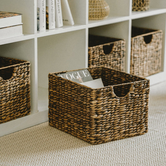 Dark Brown Cube Water Hyacinth Basket, Set of 3