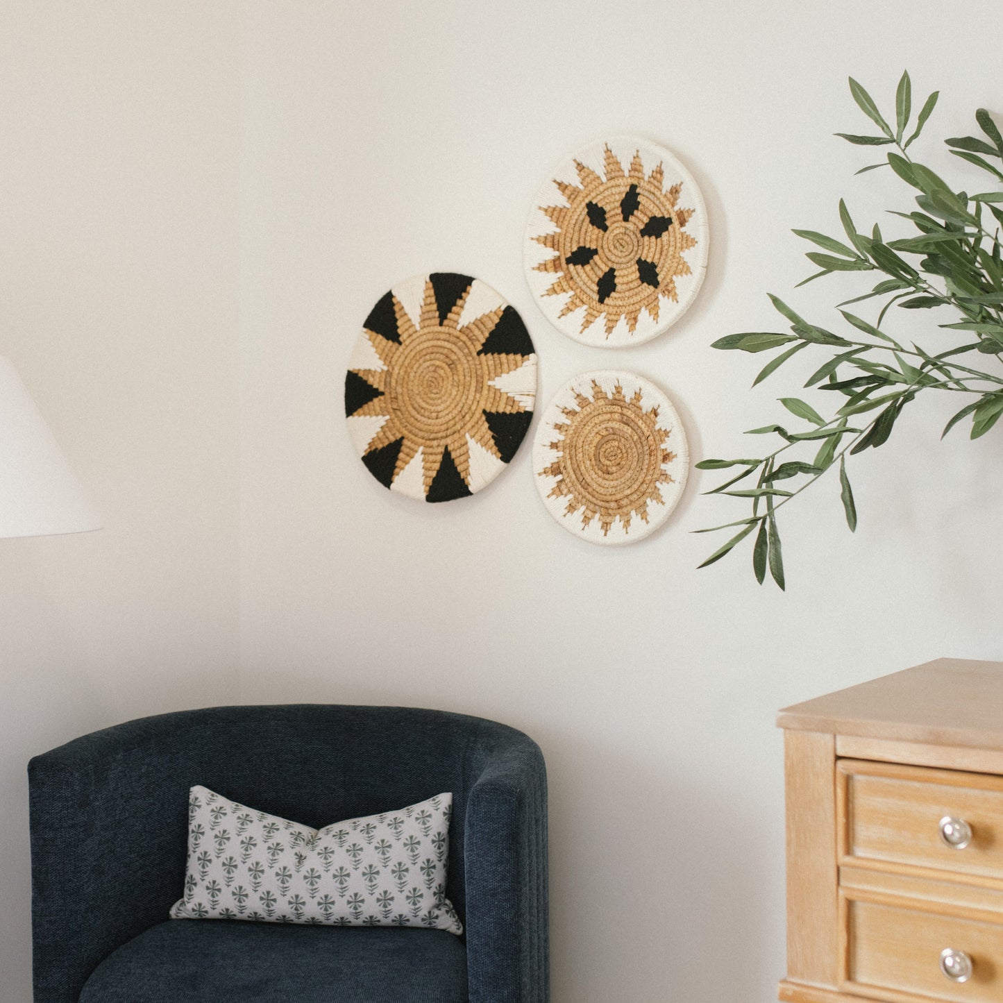 Bold Geometric Seagrass Wall Basket Decor Set