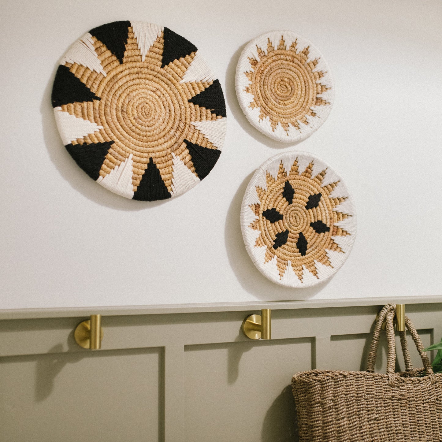 Bold Geometric Seagrass Wall Basket Decor Set