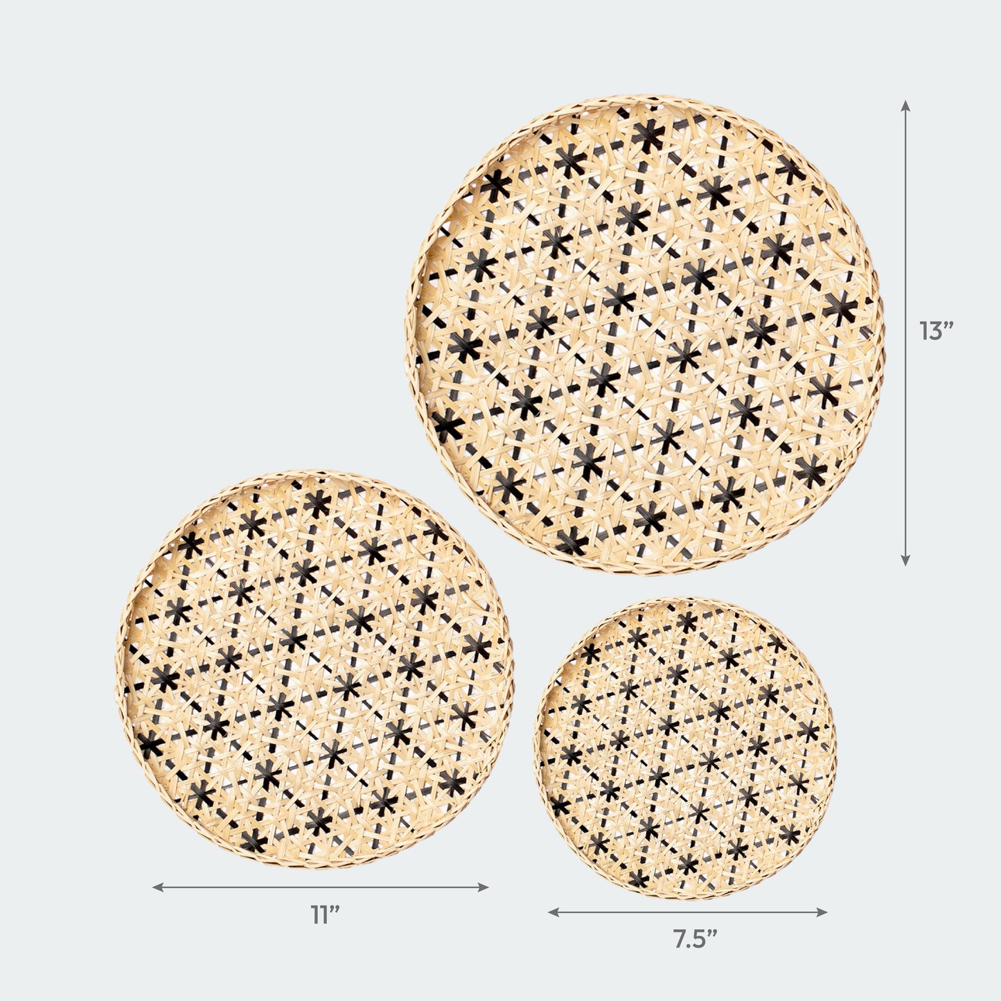 Circular Black Neutral Bamboo Wall Baskets Decor Set of 3
