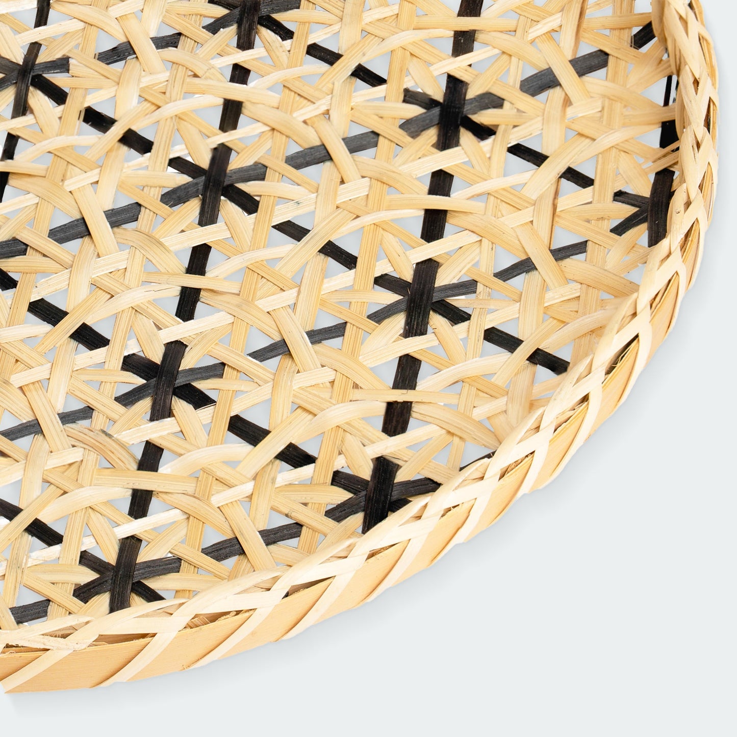 Circular Black Neutral Bamboo Wall Baskets Decor Set of 3