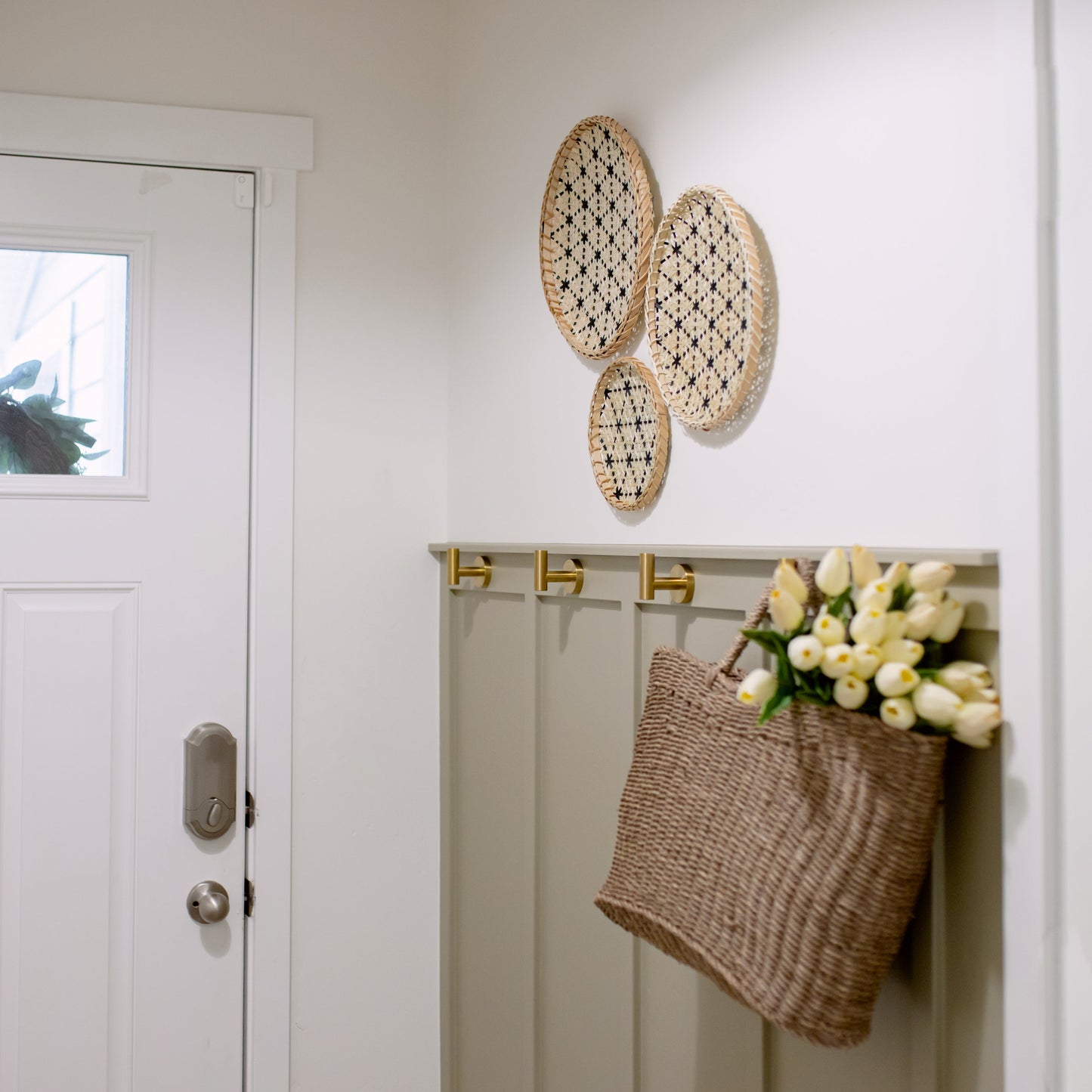 Circular Black Neutral Bamboo Wall Baskets Decor Set of 3