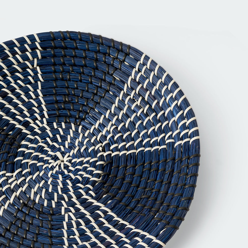 Set of 4 Blue and Natural Seagrass Wall Decor - Concentric, Boho Style