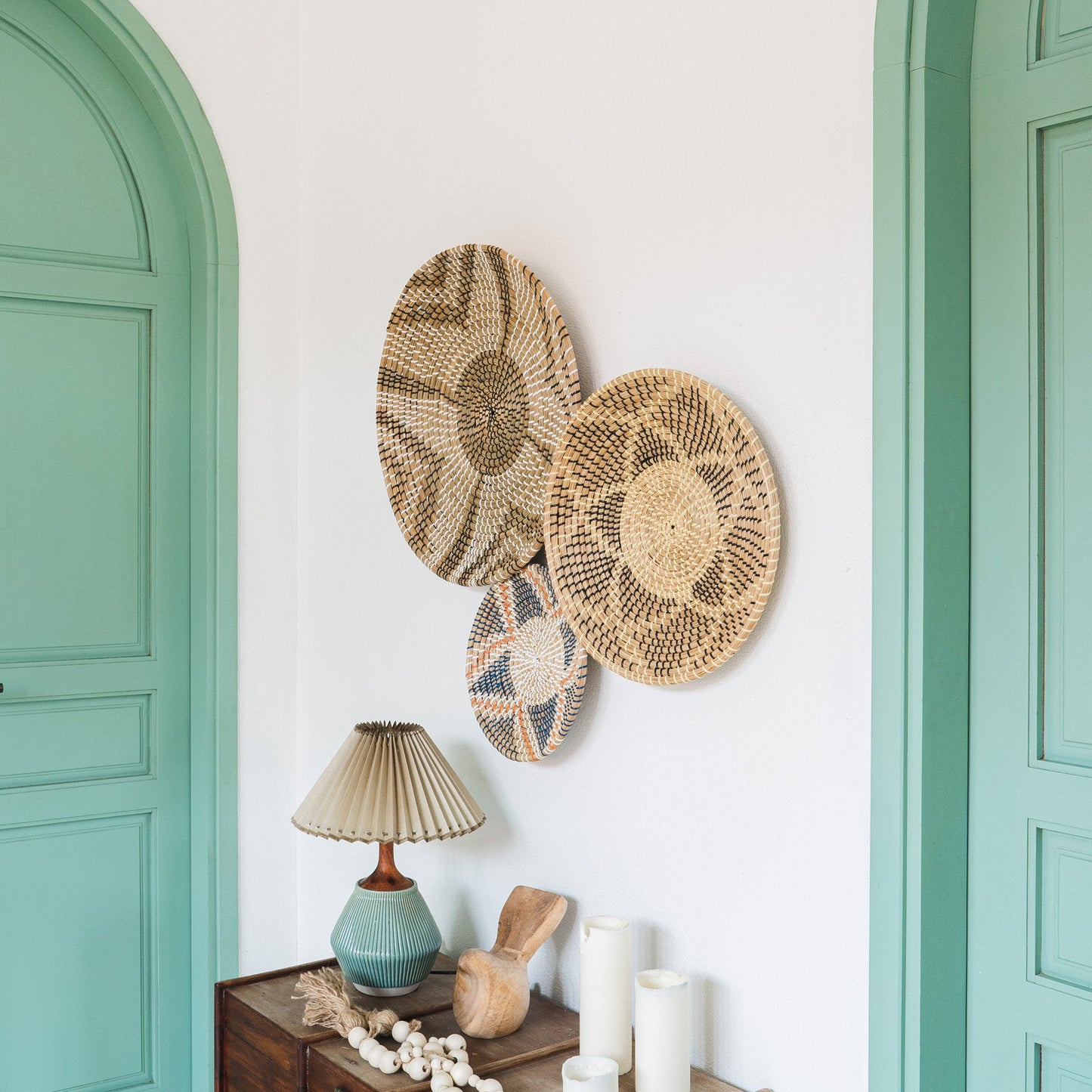 Minimalist Natural Woven Seagrass Wall Basket Decor, Extra Large Set