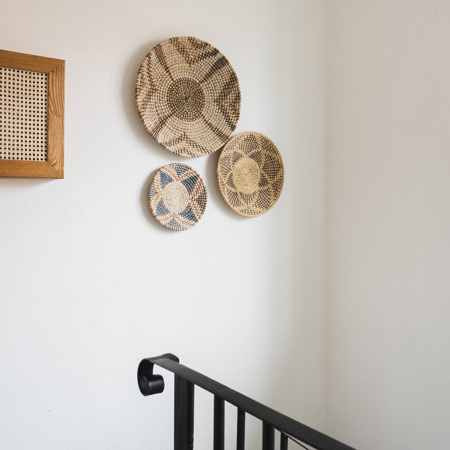 Minimalist Natural Woven Seagrass Wall Basket Decor, Extra Large Set