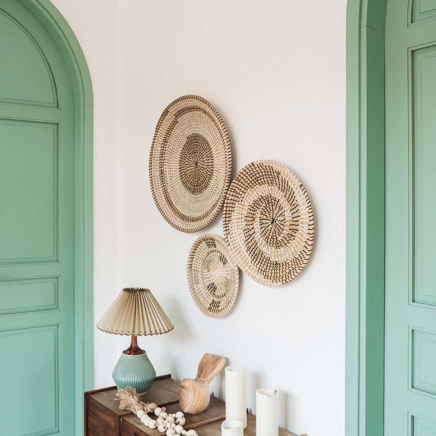 Minimalist Natural Woven Seagrass Wall Basket Decor, Extra Large Set