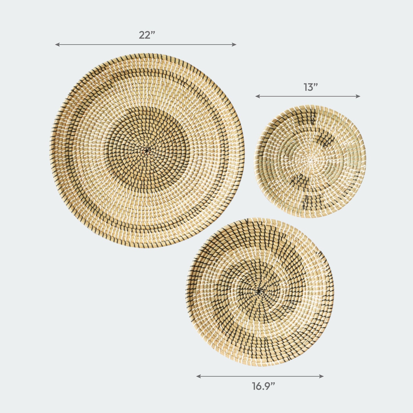 Minimalist Natural Woven Seagrass Wall Basket Decor, Extra Large Set