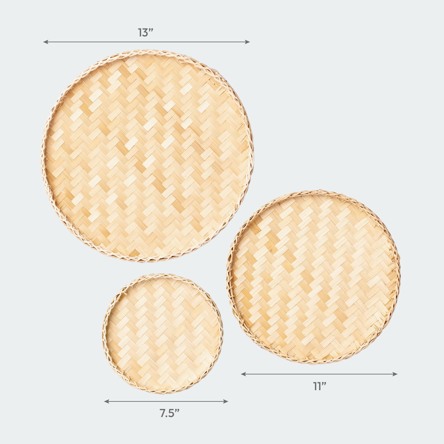 Circular Black Neutral Bamboo Wall Baskets Decor Set of 3