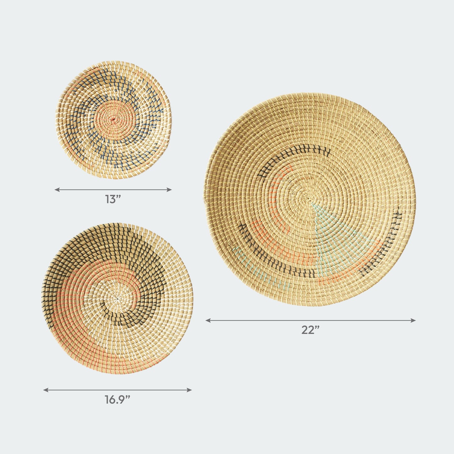 Minimalist Natural Woven Seagrass Wall Basket Decor, Extra Large Set