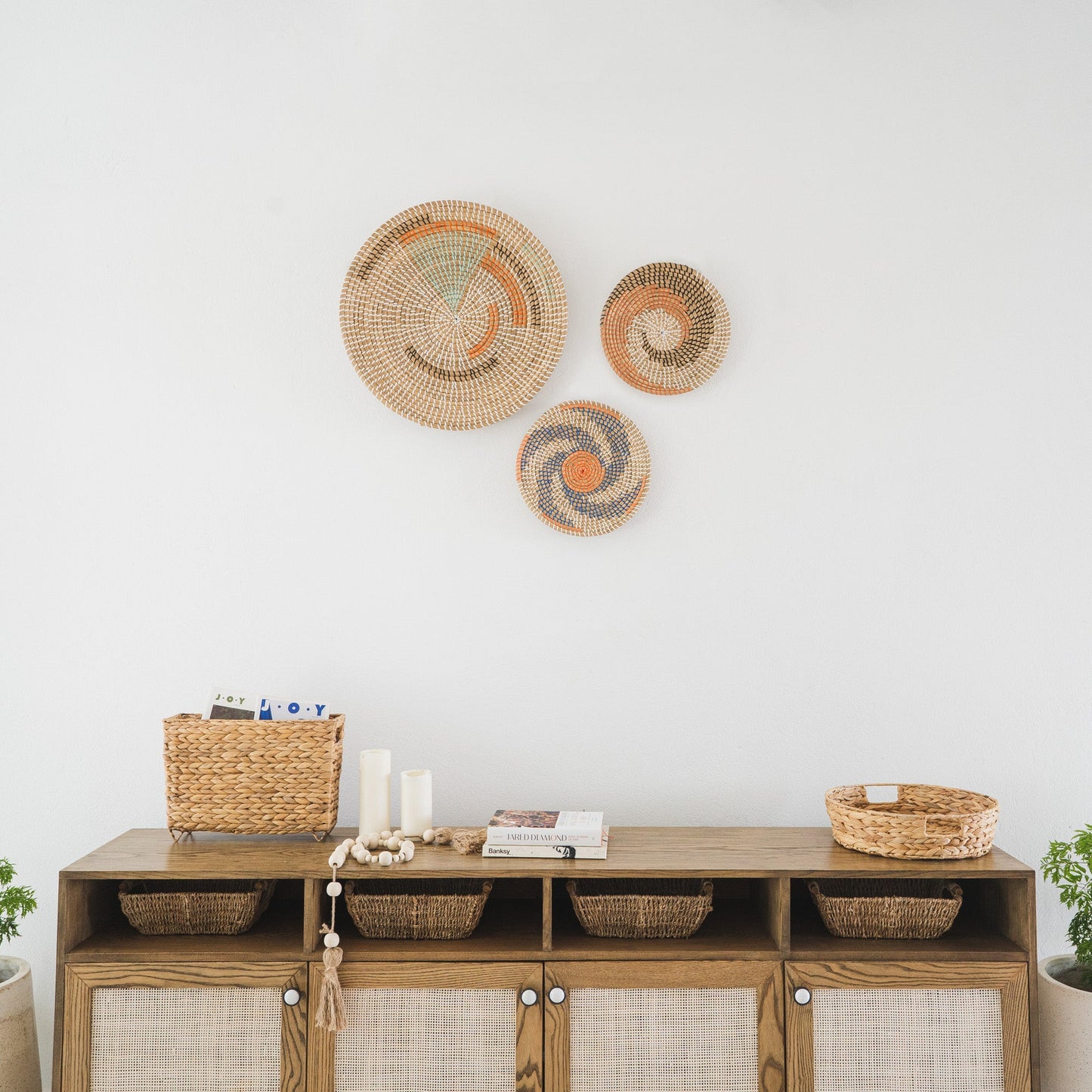 Minimalist Natural Woven Seagrass Wall Basket Decor, Extra Large Set