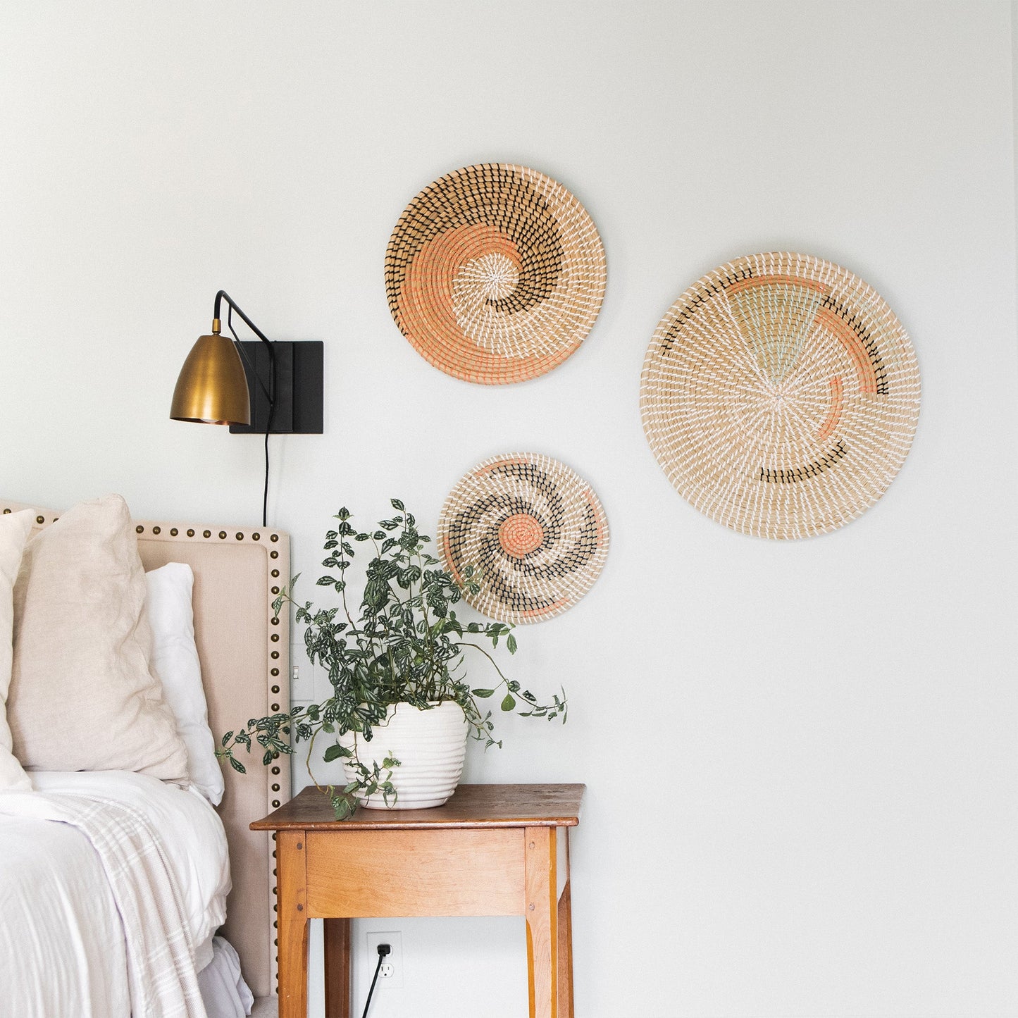 Minimalist Natural Woven Seagrass Wall Basket Decor, Extra Large Set