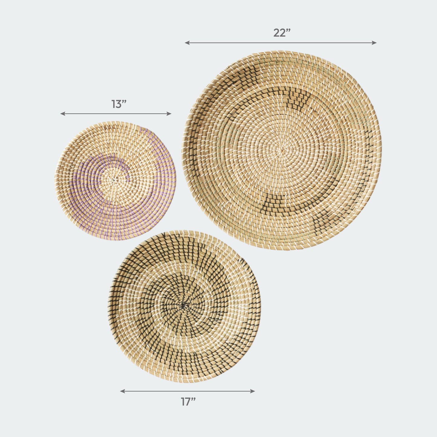 Minimalist Natural Woven Seagrass Wall Basket Decor, Extra Large Set