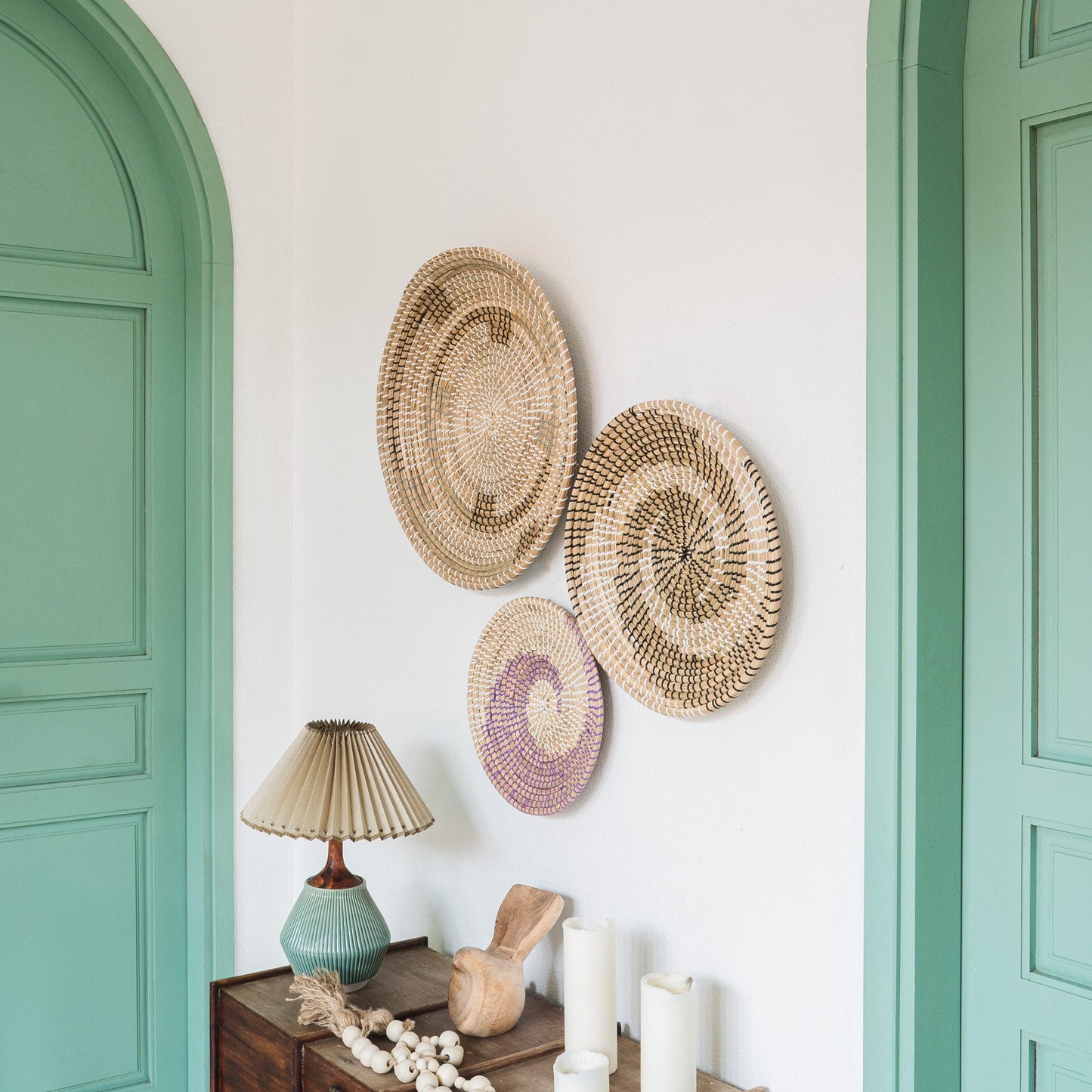 Minimalist Natural Woven Seagrass Wall Basket Decor, Extra Large Set