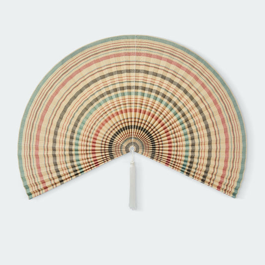 Vintage Stripe Bamboo Folding Fan Wall Decor