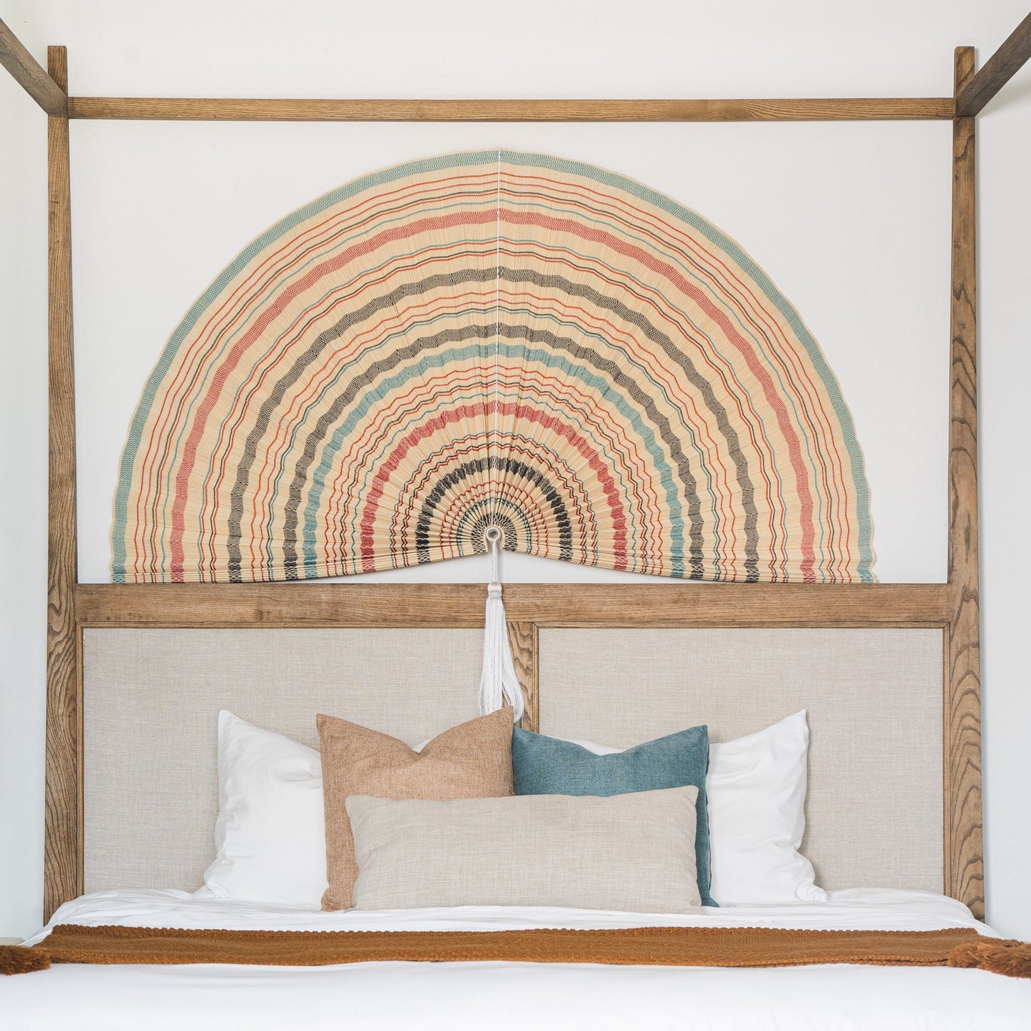 Vintage Stripe Bamboo Folding Fan Wall Decor