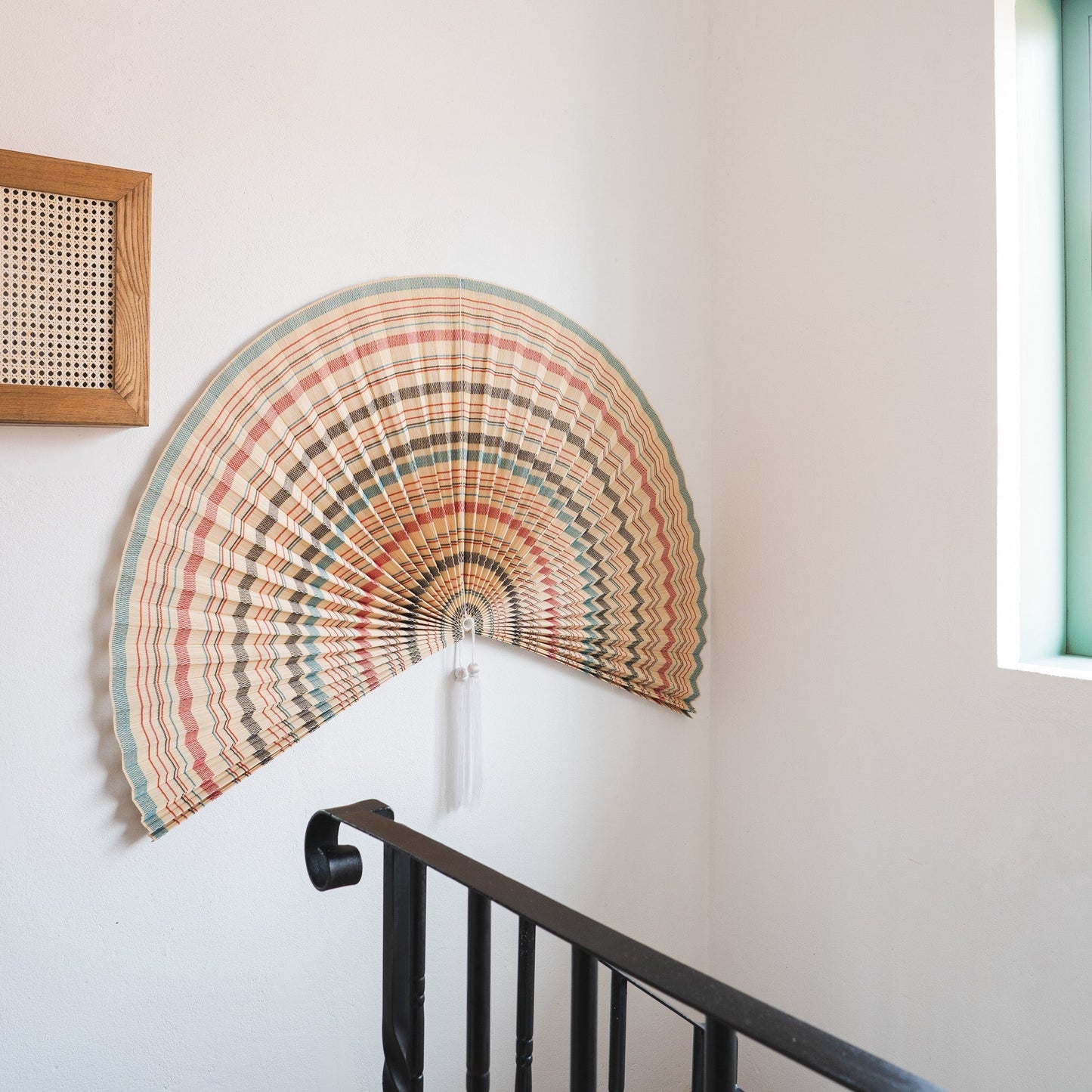 Vintage Stripe Bamboo Folding Fan Wall Decor