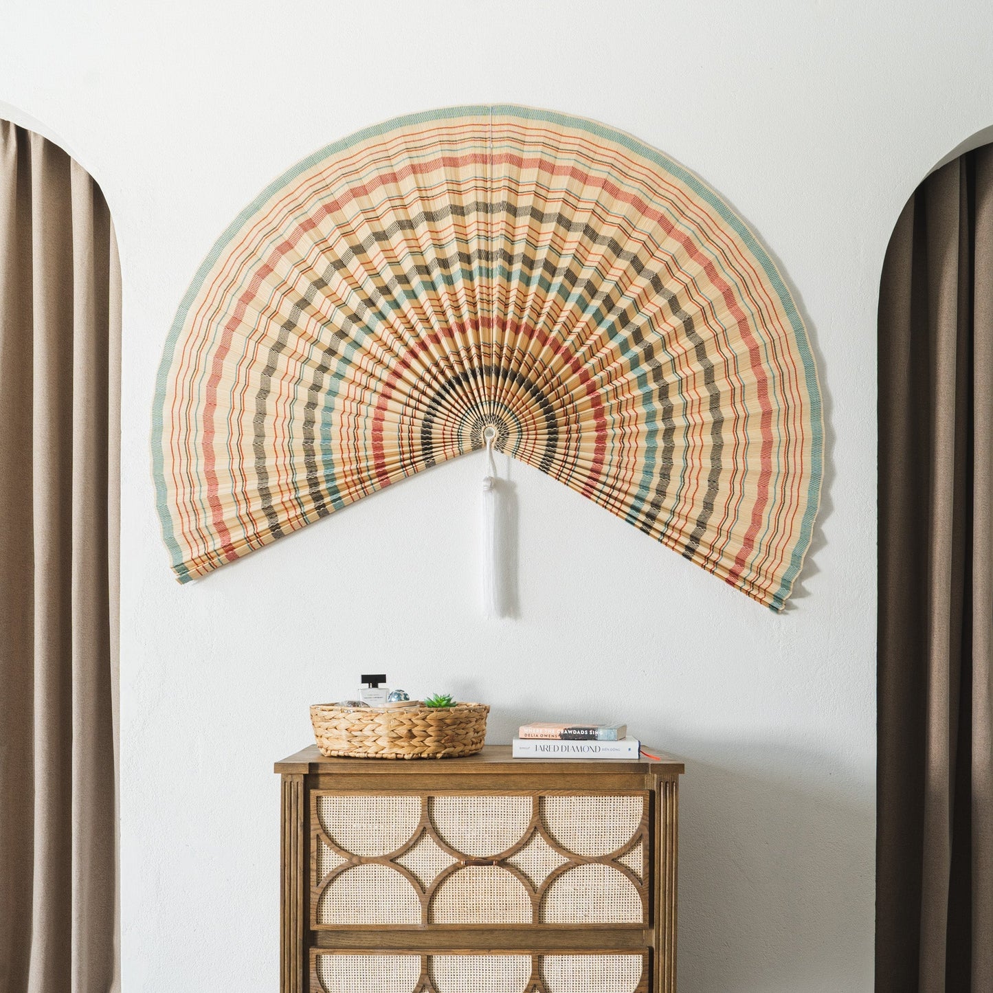 Vintage Stripe Bamboo Folding Fan Wall Decor