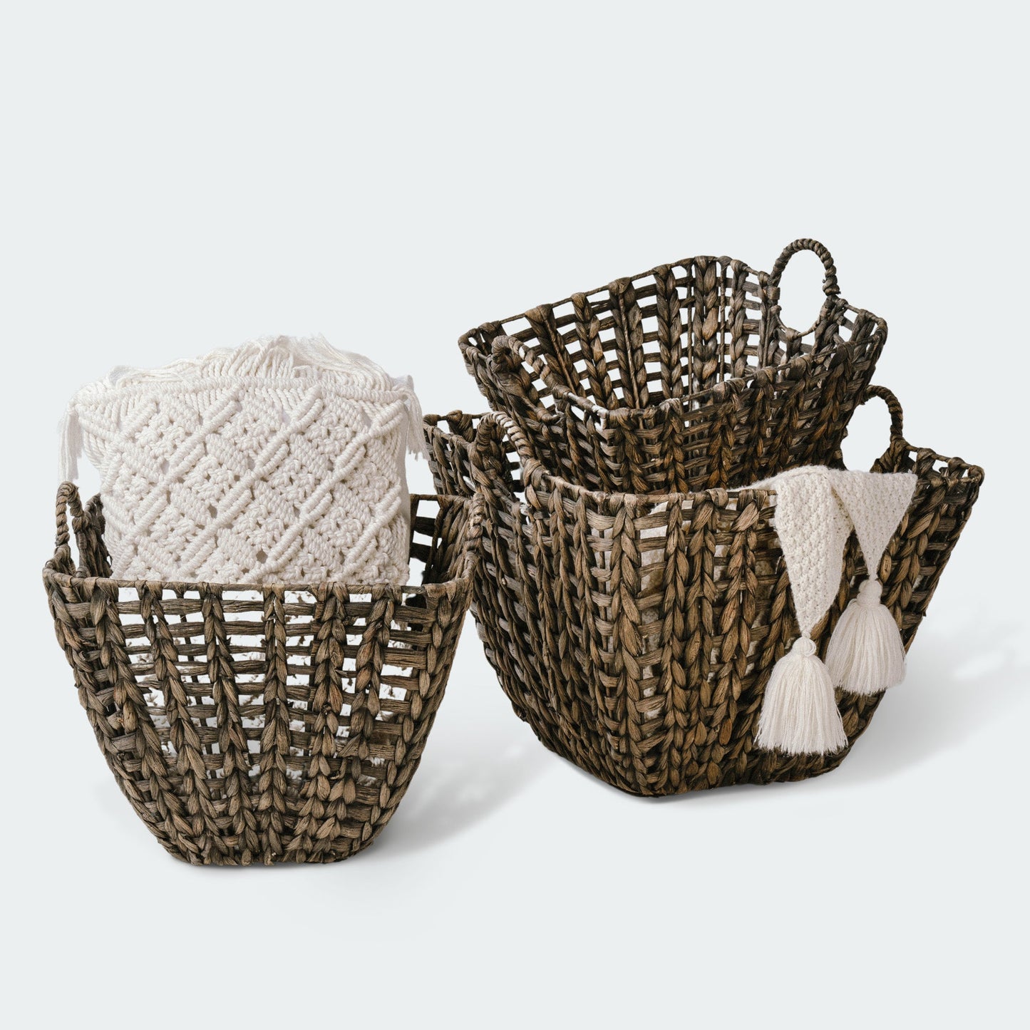 Boho-Chic Set of 3 Dark Hyacinth Open Weave Storage Baskets