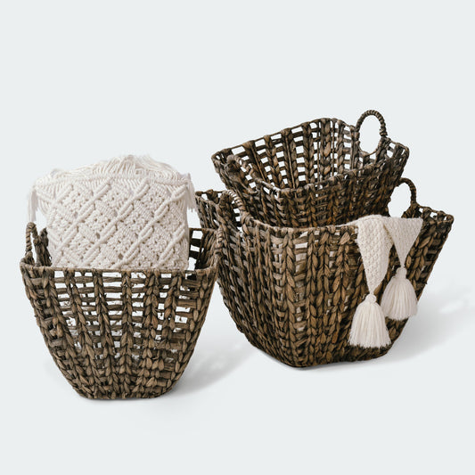 Boho-Chic Set of 3 Dark Hyacinth Open Weave Storage Baskets