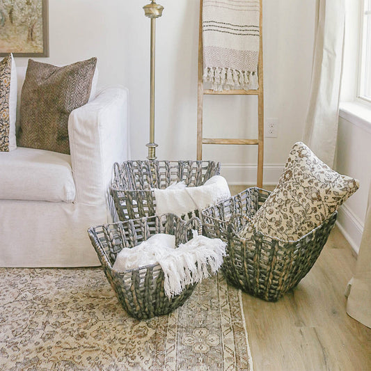 Boho-Chic Set of 3 Dark Hyacinth Open Weave Storage Baskets