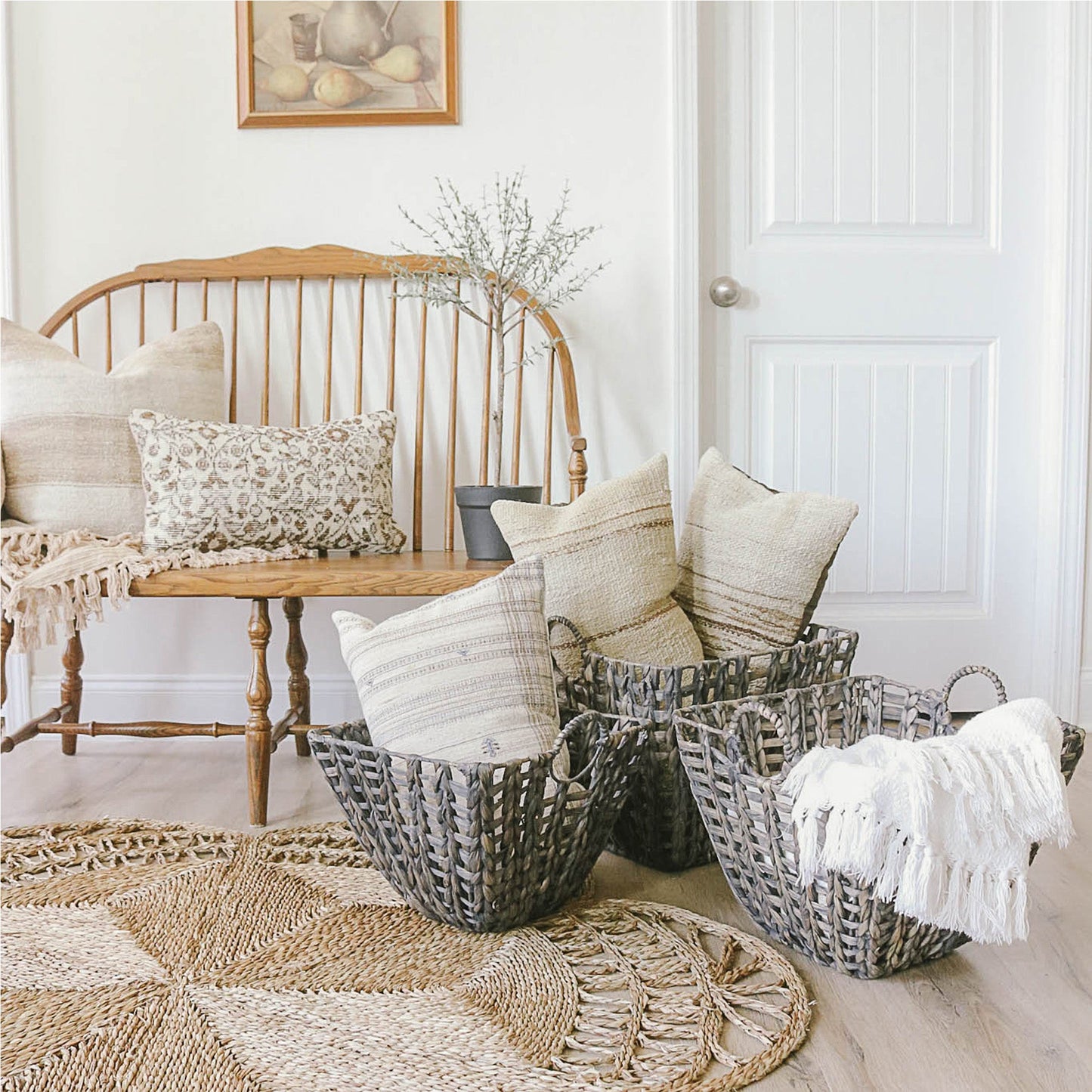 Boho-Chic Set of 3 Dark Hyacinth Open Weave Storage Baskets