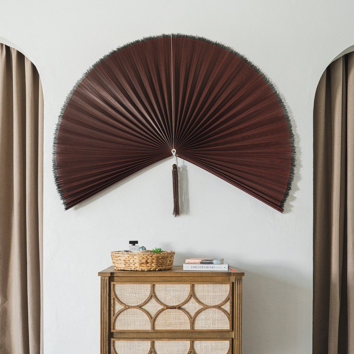 Solid Red Plum - Bamboo Folding Fan Wall Decor