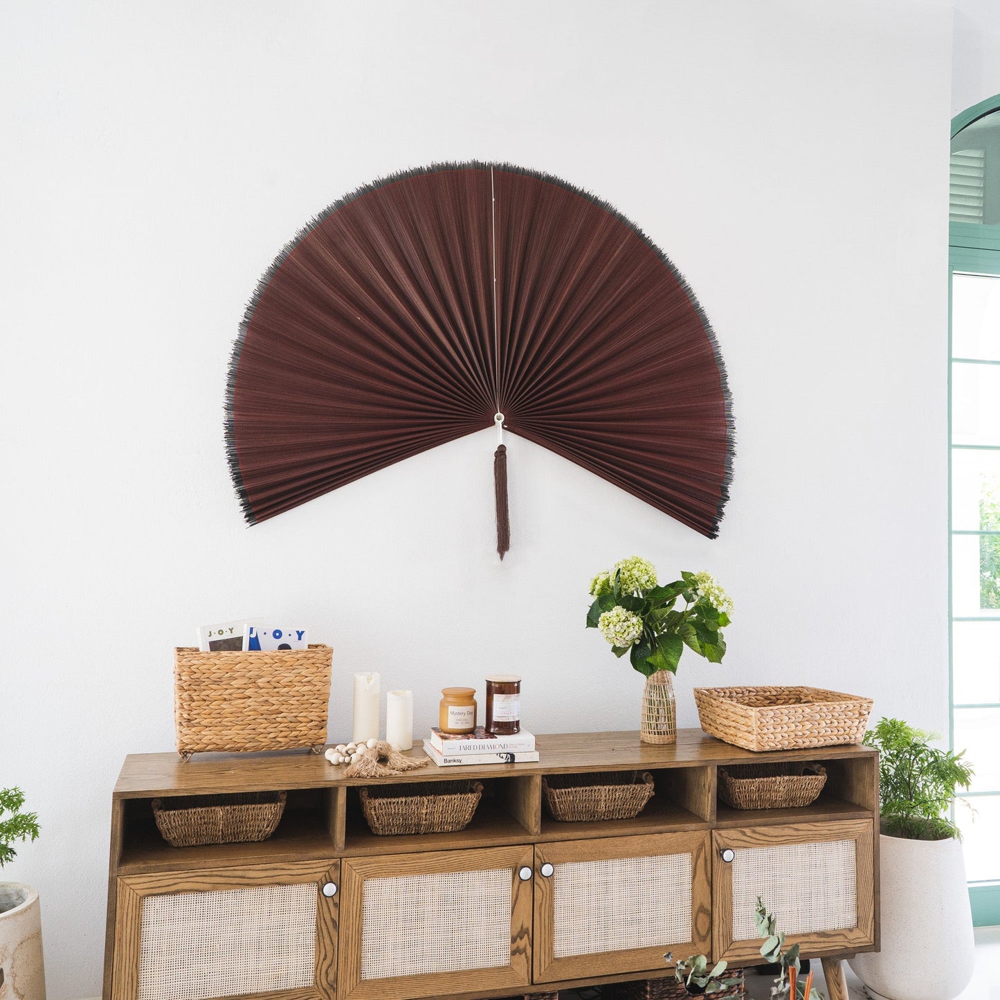 Solid Red Plum - Bamboo Folding Fan Wall Decor