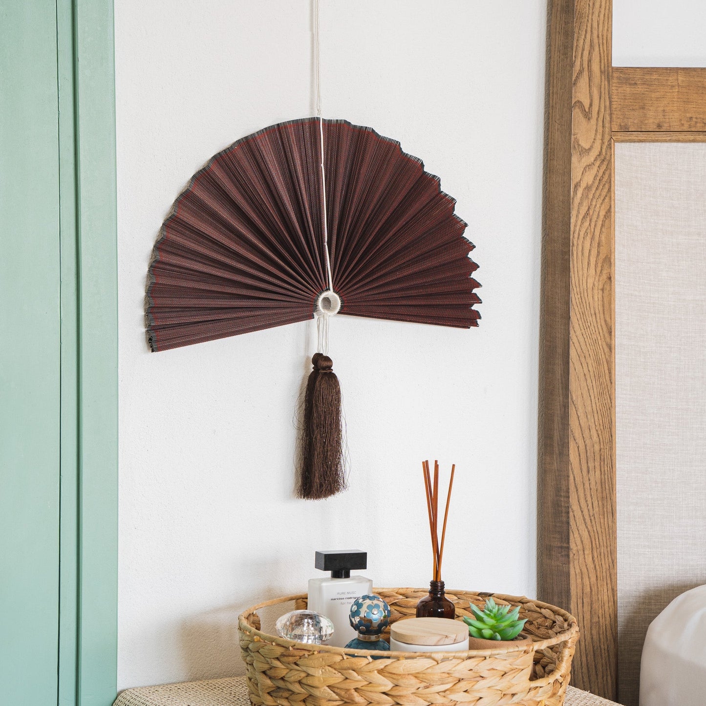 Solid Red Plum - Bamboo Folding Fan Wall Decor
