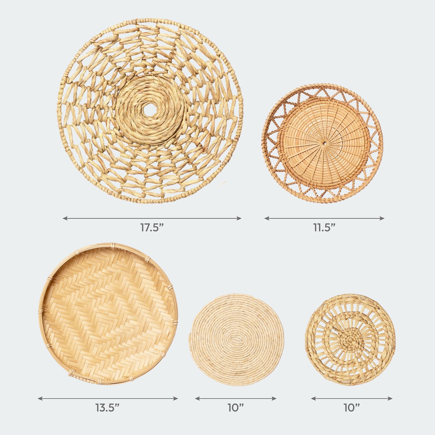 Diverse Textures Woven Wall Basket Decor Set Of 5