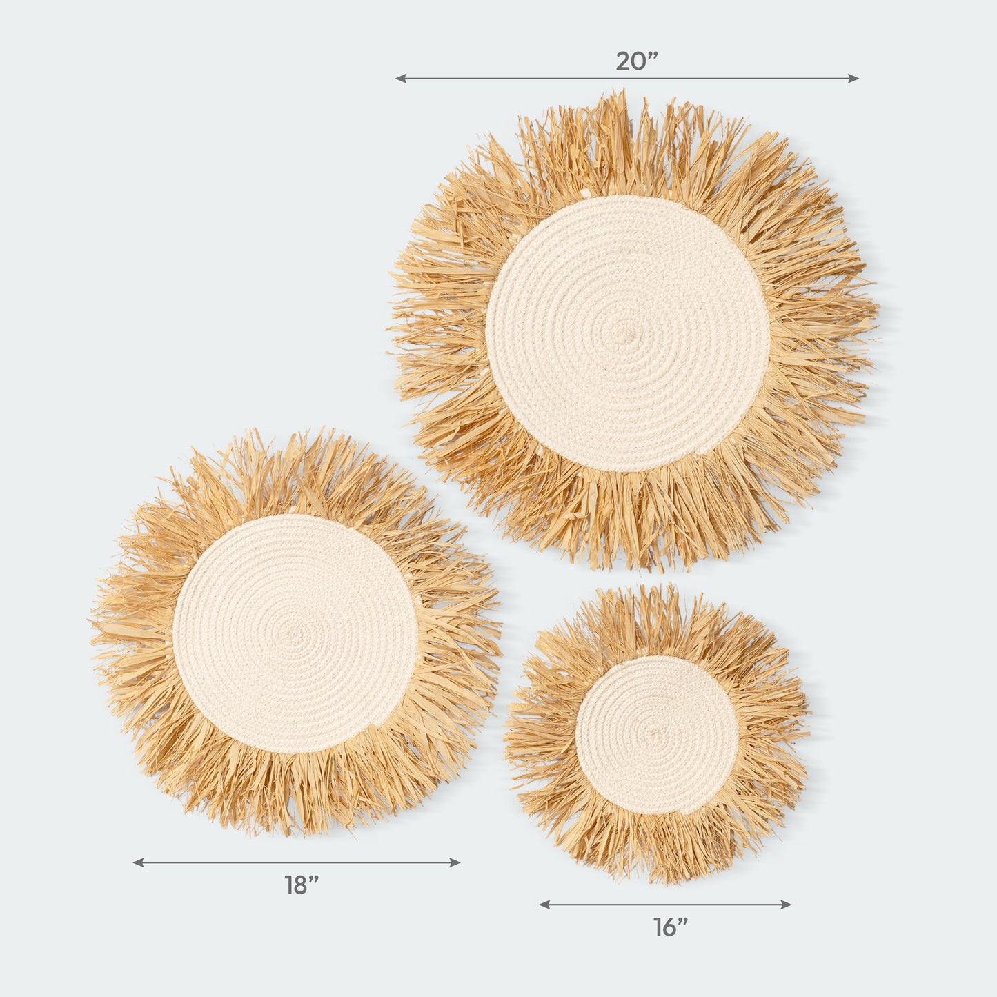 Fringe Raffia Wall Basket Decor Set of 3