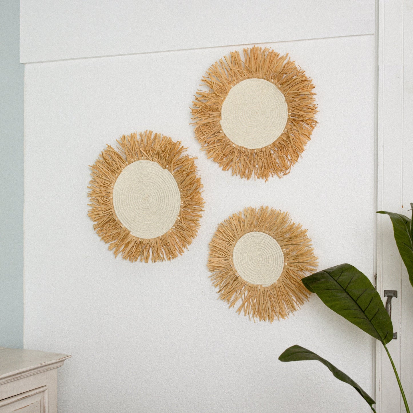 Fringe Raffia Wall Basket Decor Set of 3