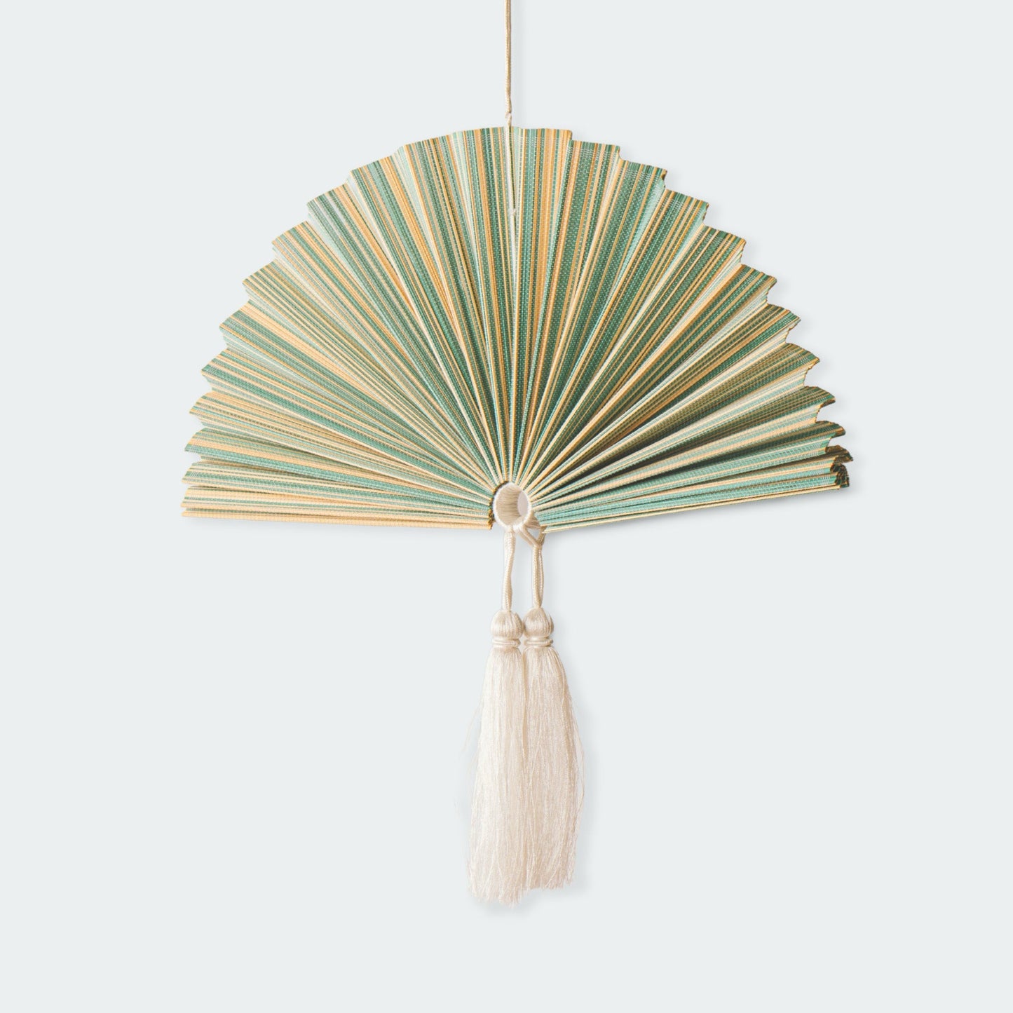 Green and Brown Bamboo Folding Fan Wall Decor