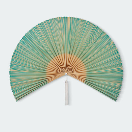 Green and Brown Bamboo Folding Fan Wall Decor