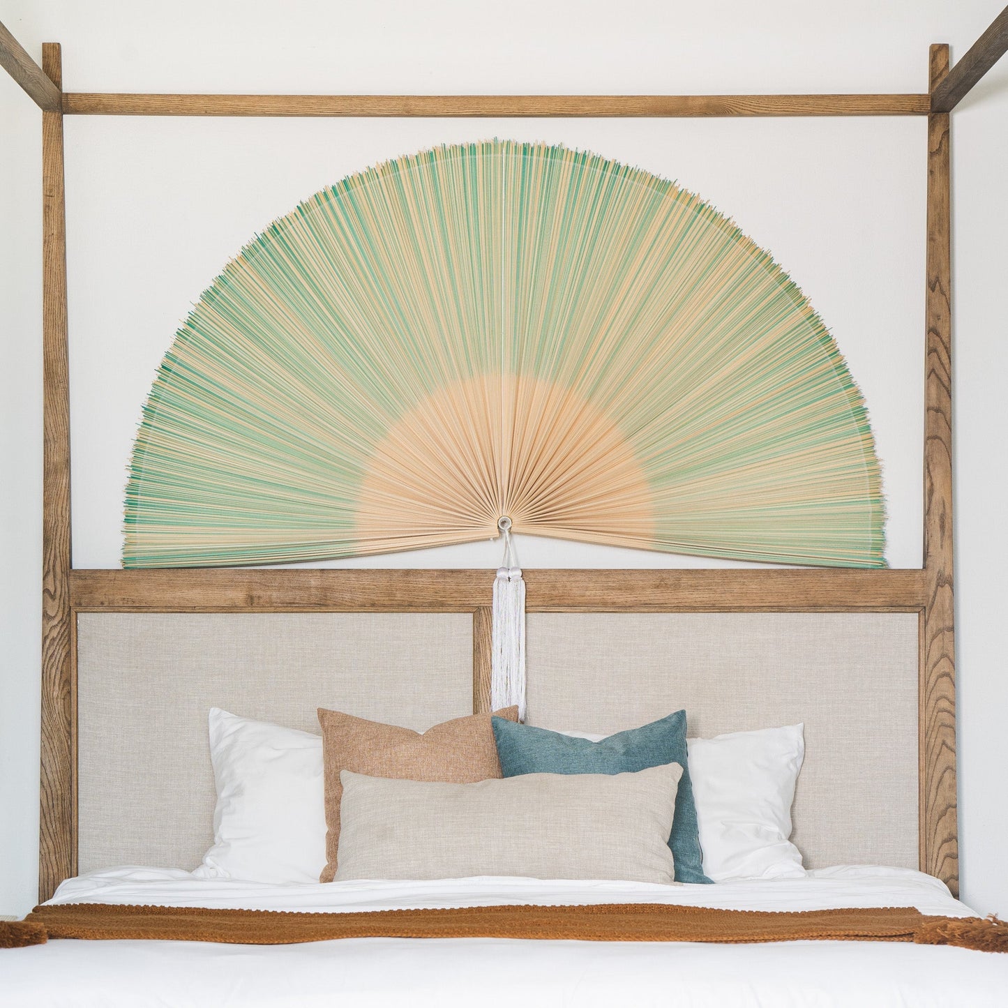 Green and Brown Bamboo Folding Fan Wall Decor