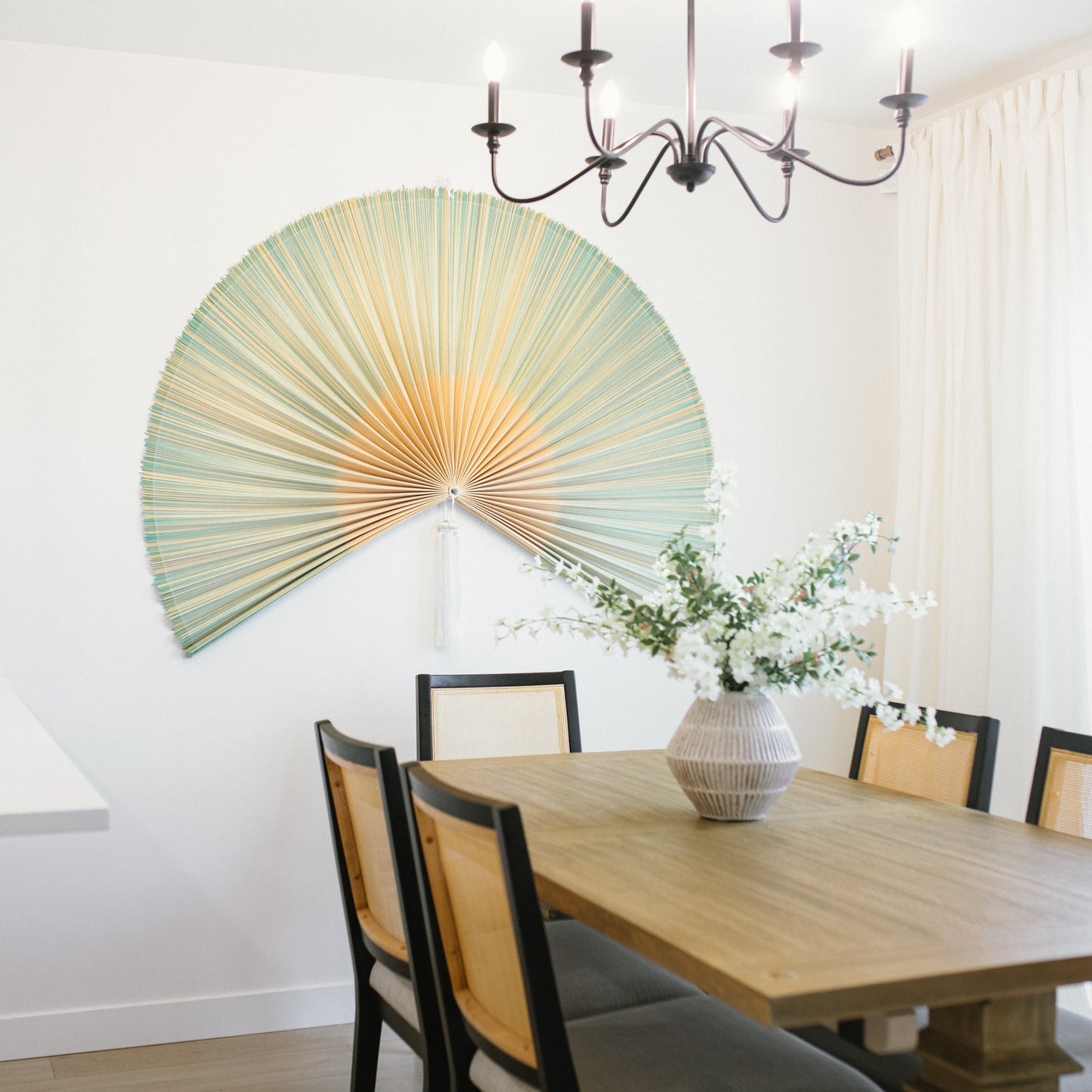 Green and Brown Bamboo Folding Fan Wall Decor