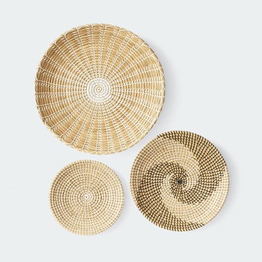 Minimalist Natural Woven Seagrass Wall Basket Decor, Extra Large Set