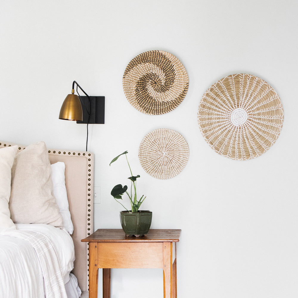 Minimalist Natural Woven Seagrass Wall Basket Decor, Extra Large Set