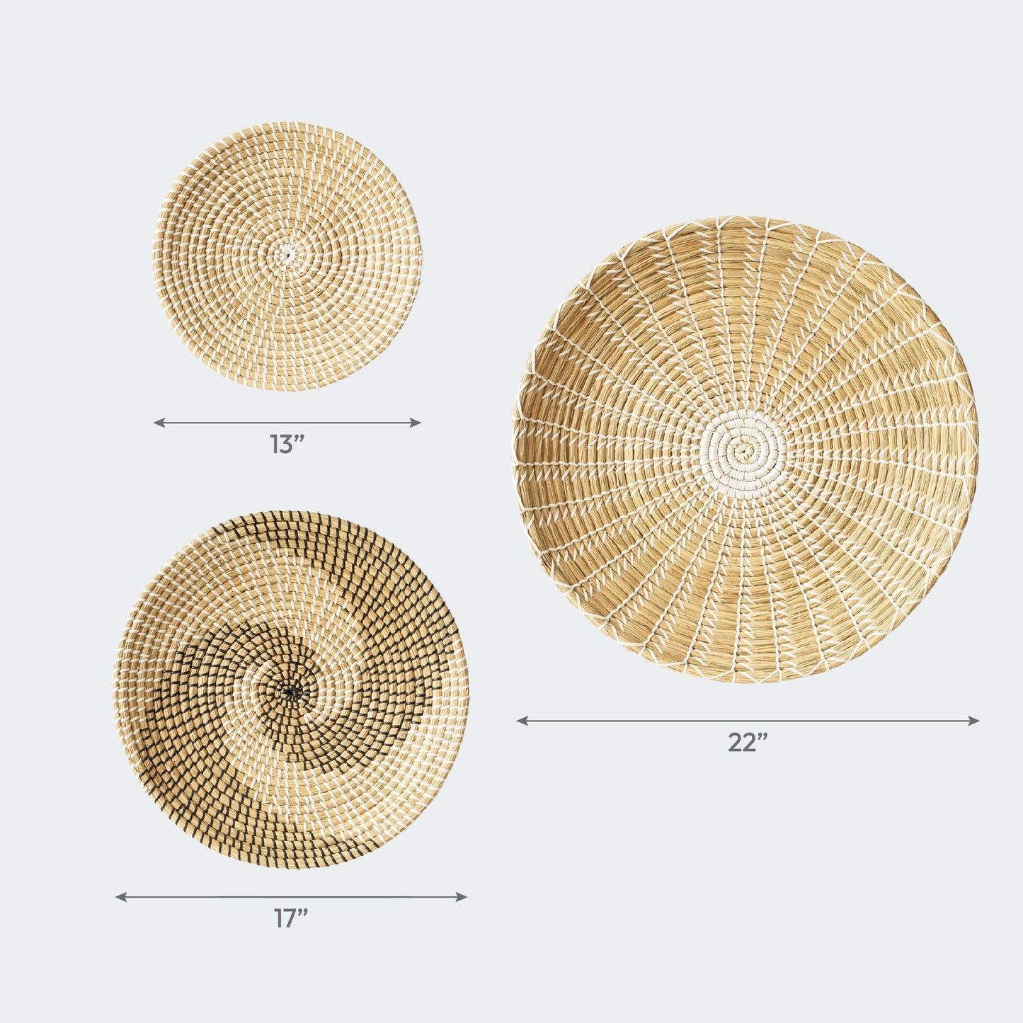Minimalist Natural Woven Seagrass Wall Basket Decor, Extra Large Set