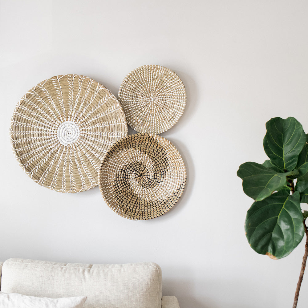 Minimalist Natural Woven Seagrass Wall Basket Decor, Extra Large Set