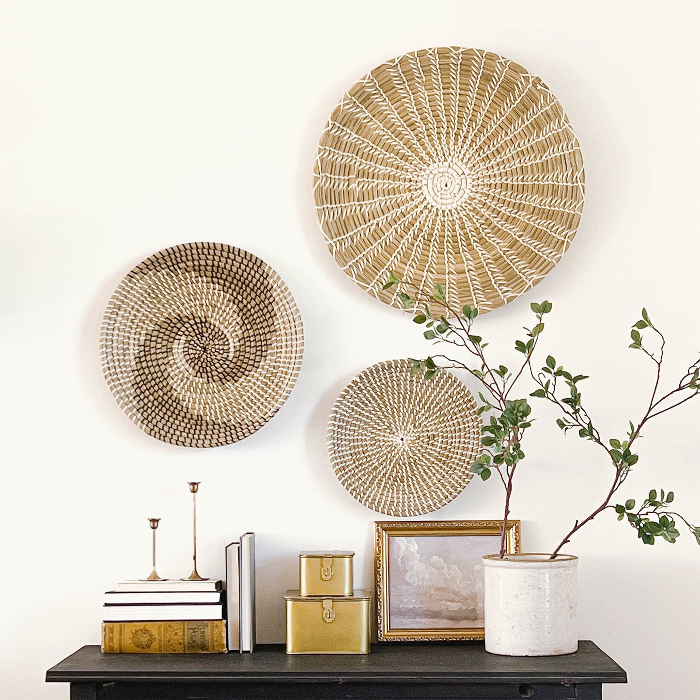 Minimalist Natural Woven Seagrass Wall Basket Decor, Extra Large Set