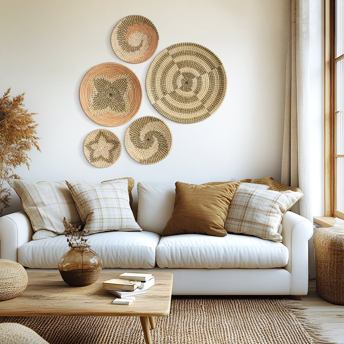 Seagrass Wall Basket Decor Set - Floral and Spiral Designs